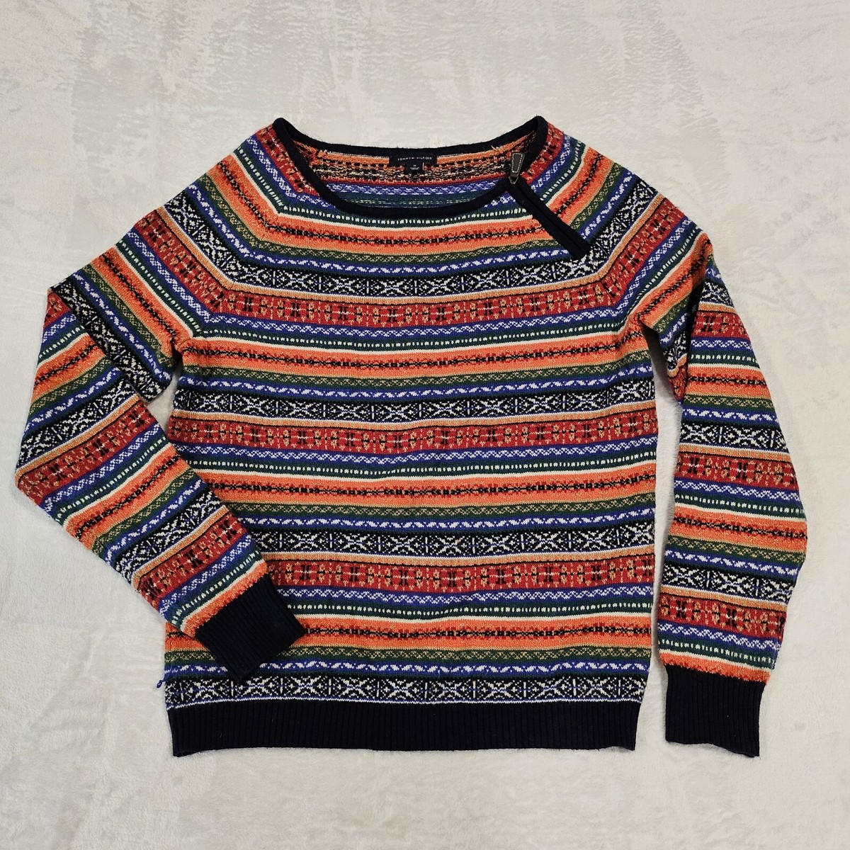 Tommy Hilfiger Sweater M Womens Nordic Ski Pullover Blue Red Black