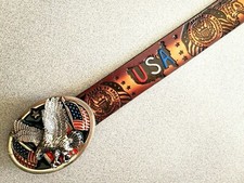 USA Patriotic Genuine Leather Belt  Epoxy USA EAGLE Buckle 28"-54" waist 