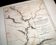 Great 18th Century MISSISSIPPI RIVER Revolutionary War Era 1775 John Ross MAP