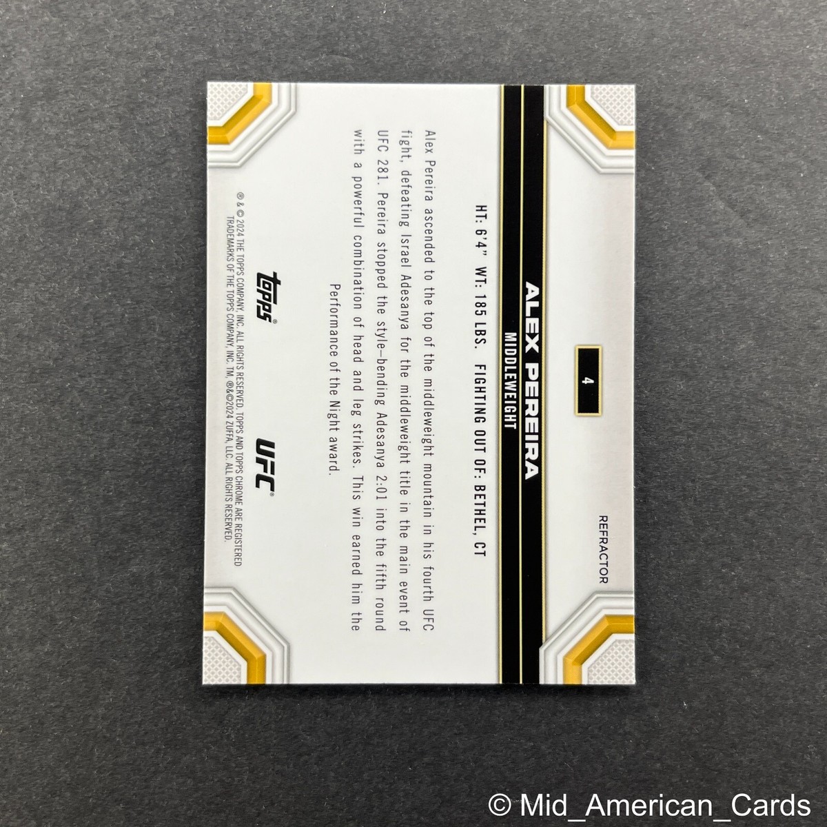 2024 Topps Chrome UFC Alex Pereira Silver Refractor #4 POATAN