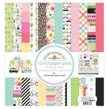 Crafts 12X12 Paper Kit Doodlebug My Happy Place Houses Cars Flowers Bicycles Dot