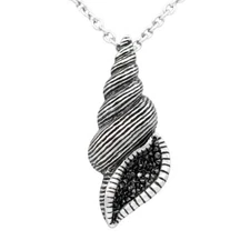 Sea Shell Pendant Beach Conch Sea Shell Black Cubic Zirconia for Sea Lover Gift