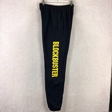 VTG Jerzees Blockbuster Video Sweatpants Joggers Sz S Black Yellow Logo Y2K 90s