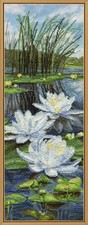 DIY Tinted canvas cross stitch kit White Lilies Flowers Craft Gift