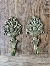 Pair of Antique French Brass Flower Basket 19th Century Decorative Wall Hooks