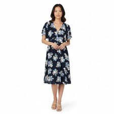 Loft Floral Knee Length Dress Womens 4 Blue Viscose Dainty Romantic Boho Garden