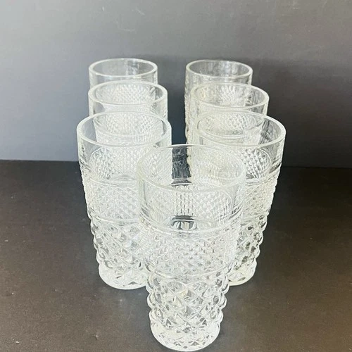 VTG Anchor Hocking Wexford Flat Iced Tea Tumblers 6-1/4" Diamond Glass Set Of 7