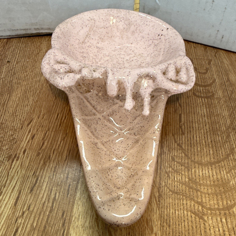Pink Speckled Ceramic Ice Cream Cone Spoon Rest, Handmade Modern Food Theme