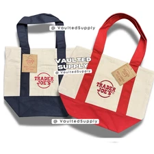 Trader Joe’s Mini Canvas Tote Bags 2-Pack Navy + Red New With Tags Limited