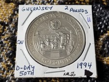 Guernsey 2 Pounds 1994 Cu-Ni 50th Anniversary D-Day Almost UNC - ii Tariff Incl