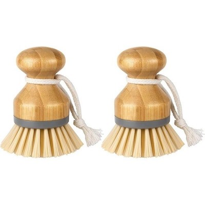 Bamboo Dish Brush Set W/ Scraper Non-Stick Cookware & Multi-Surface Cleaning New