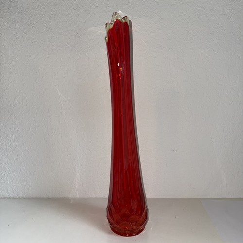 Vintage Mid Century Modern LE Smith Dominion Diamond Pattern Swung Vase Amberina - Picture 5 of 18