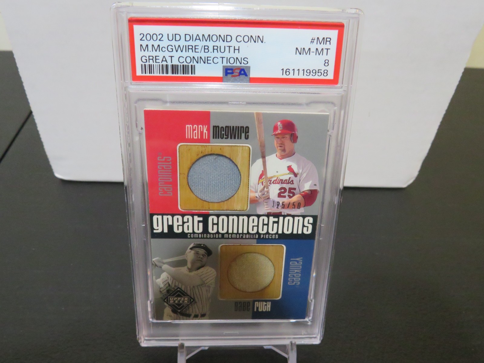 2002 BABE RUTH MCGWIRE UD DIAMOND CONN. GREAT CONNECTIONS RELIC /50 PSA 8 READ view 2