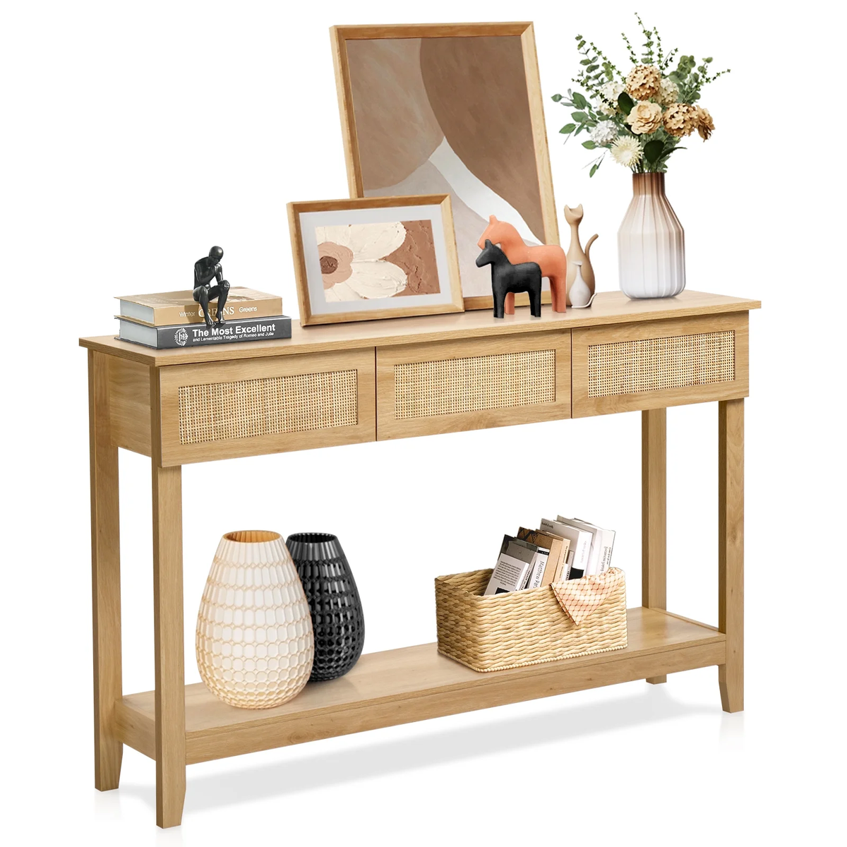 Ktaxon 51 in Modern Rattan Entryway Table with Storage Shelf and 3