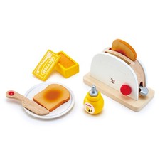 Hape Pop-Up Toaster Set, Kid's Wooden Toy Kitchen Accessory Playset, 7 Pieces