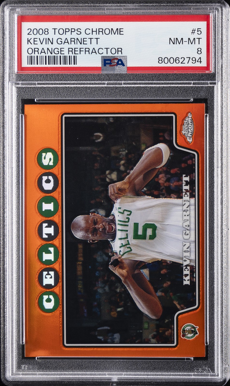 2008 TOPPS CHROME ORANGE REFRACTOR #5 KEVIN GARNETT 135/499 PSA 8