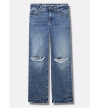 Torrid Womens Boyfriend Jeans Blue Distressed Ripped Knee Straight Leg Denim