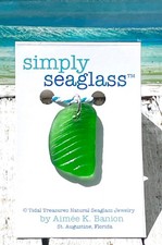 FREE SHIP  CHAIN - Authentic Seaglass Necklace in Kelly Green RARE Wavy Stripes