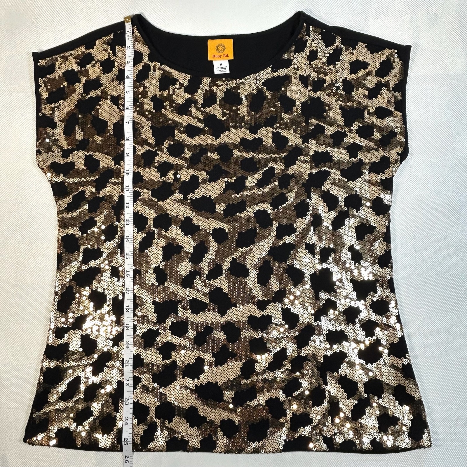 Ruby Rd. Leopard Sequin Black/Gold Short Sleeved … - image 5