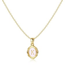 Gold Initial K Necklaces for Women - Dainty Charm Necklaces 14K Gold Plated Oval