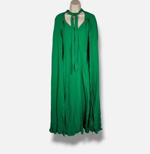 Valentino Women's Green Silk Crêpe Cady Self-Tie Cape Midi Dress Size 38