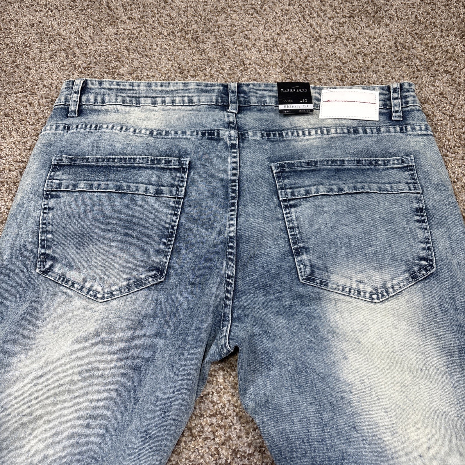 M . Society Mens Jeans Stretch Skinny Fit Blue Zipper Distressed Jean 38x32 NEW - View 13