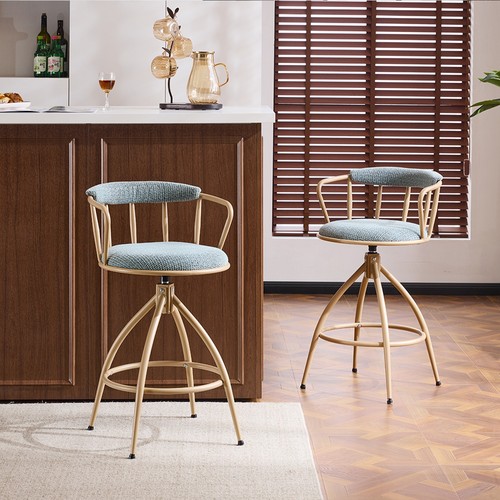 Set of 2 Modern Industrial Chenille Barstools with Back and Metal Legs for Home - Picture 4 of 10