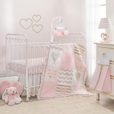 Lambs Ivy Baby Love 4-Piece Crib Bedding Set - Pink, Gold, White, Love, Hearts