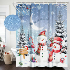 Waterproof Christmas Snowman Shower Curtain Set with Hooks, 72x72 in