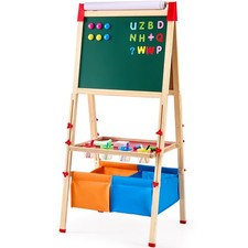 Uimoso 3-in-1 Children's Art Easel with Magnetic Whiteboard and Chalkboard