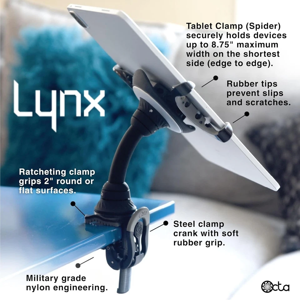 OCTA Lynx Universal 3-in-1 Tablet Mount Stand Holder – 360° Clamp Gooseneck - Image 3 of 4