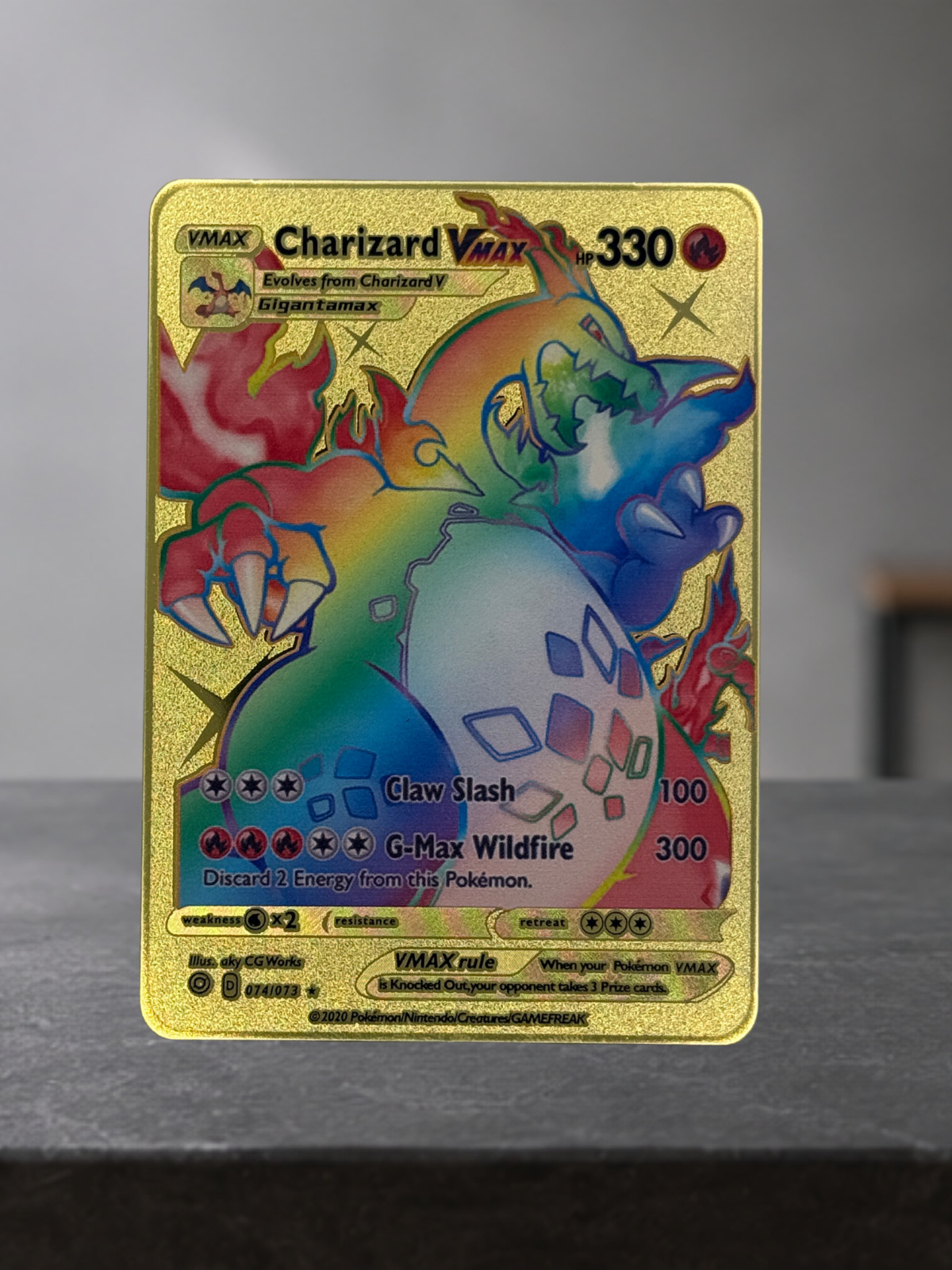 Charizard VMAX 74/73 - Pokemon Custom-Art Premium Gold Metal Promo Card