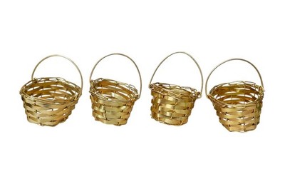 4er SET GEFLOCHTEN METALL GOLD KÖRBE CHRISTBAUMSCHMUCK BAUM BONBON NUSS OVAL