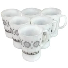 Vintage Retro Mid Century Crown Pyrex White Milk Glass Mugs x 6