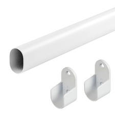 Adjustable Oval Closet Rod 18 to 40 Inch with End Supports White
