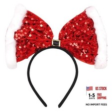 Red Christmas Bow Headband, Sequin Santa Themed Hair Hoop, Holiday Party