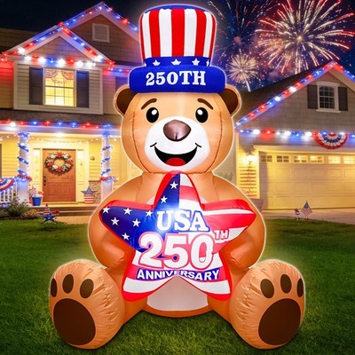 4 Ft Inflatable Uncle Sam Bear with USA 250th Anniversary Star Build-in LED