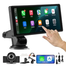 10” Portable Car Stereo Radio CarPlay 4K Front+Rear 1080P Camera 64GB TF Card