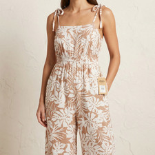 Billabong Women  s Faded Palms Jumpsuit Wide Leg Tie Shoulder Tropical Boho XS