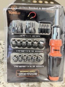 Torelli Tools 29 Piece Ratcheting Socket and Bit Driver Set INV00709 New
