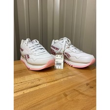 Reebok Royal CLJOG 3 Plat Kids Size 5 White/Pink Cheetah Print New