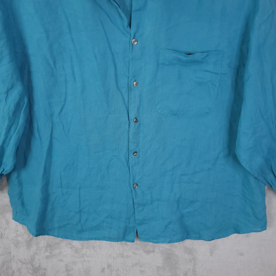 Camisa con botones Mondo Di Marco para hombre turquesa 4X manga larga Mae en Italia lino Foto 2 de 4