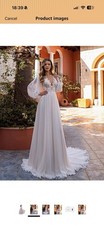 Boho Lace Wedding Dress Long Sleeve Chiffon Bridal Gown Deep V Back A-Line Ivory
