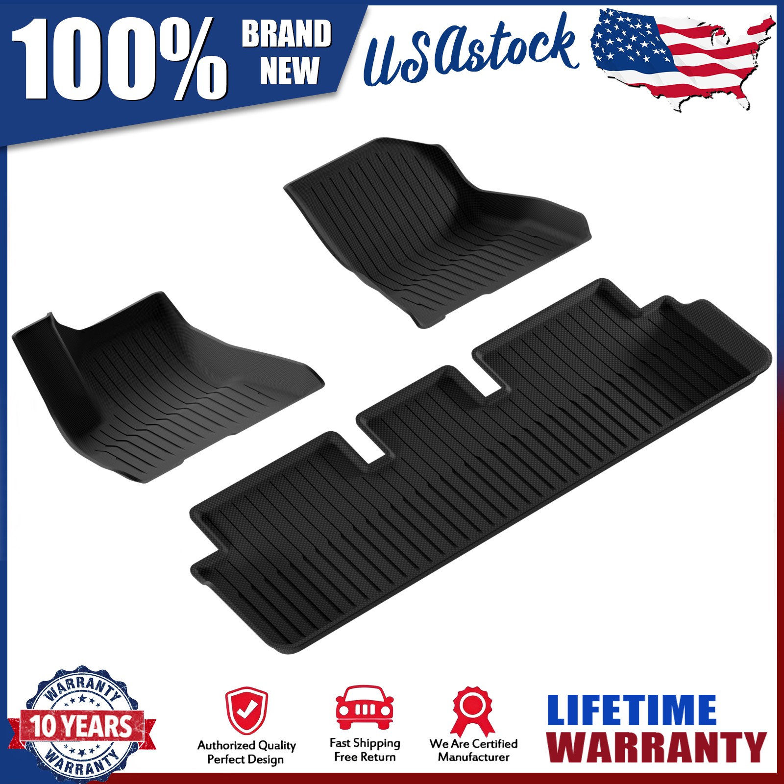 Car Floor Mats Liner for Tesla Model Y 2020-2025 3D Rubber TPE All-Weather Black