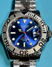 SUGESS 40MM SUNBURST BLUE DIAL YACHTMASTER STAINLESS EMBOSSED BEZEL SEIKO NH35A!