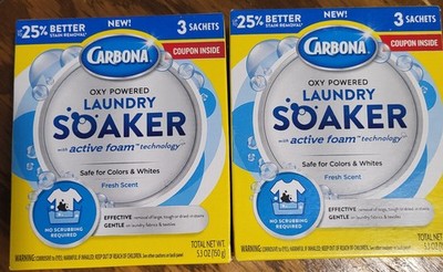 2 Boxes Carbona Oxy Powered Laundry Soaker Fresh Scent 3 Sachets 5.3 oz