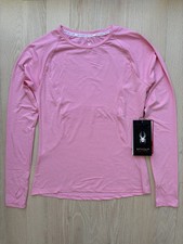 SPYDER Active Size S Long Sleeve Thumbholes Side Zip Pocket Top Stripe Pink NWT