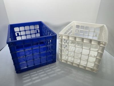 Yaffa Blocks Storage Crate Bin Stackable Set Of 2 Small Mini White Blue Desk 9 