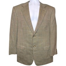 Ermenegildo Zegna Mens Tan Wool Windowpane Plaid Blazer IT 52/US44L Luxe Preppy