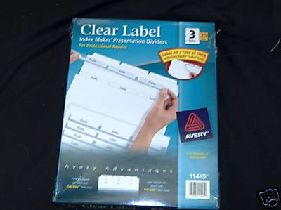 Avery 11445 Clear Label Dividers 3 TAB FREE SHIPPING
